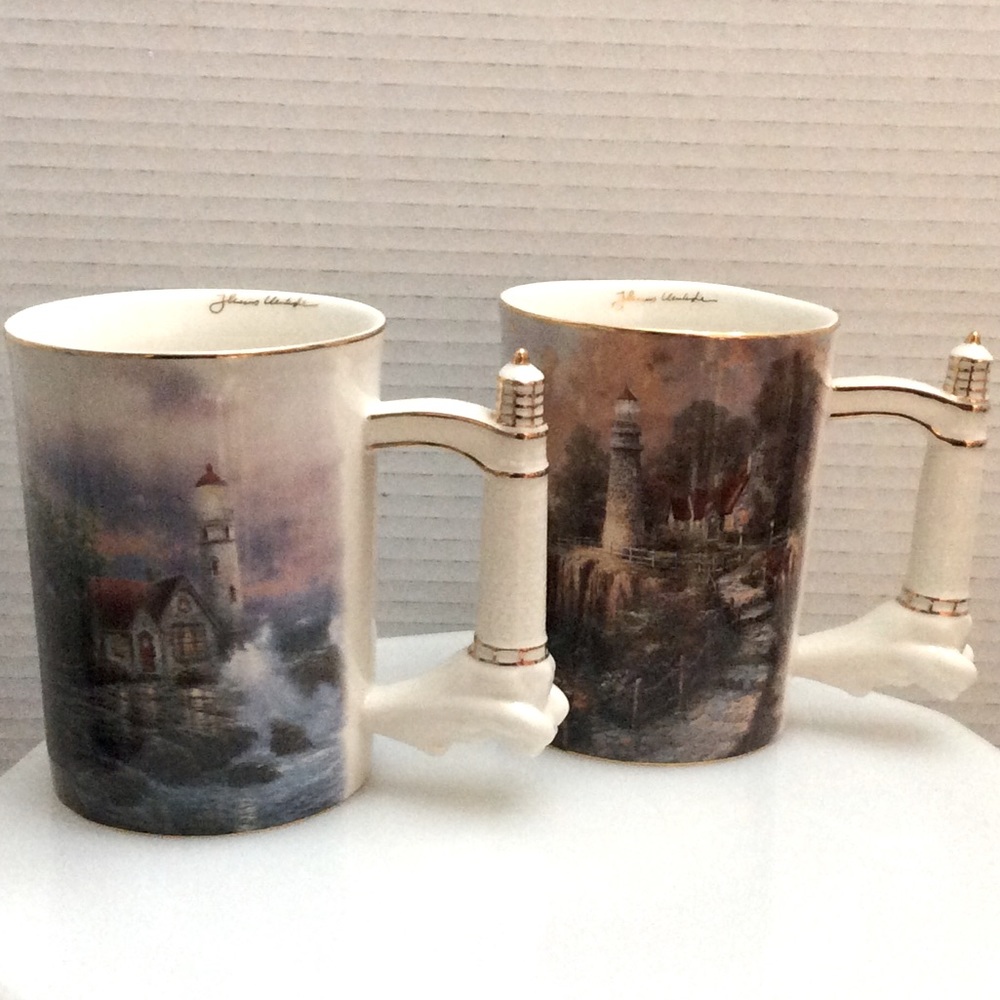 Thomas Kinkade set of 2 Lighthouse mugs